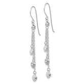14k White Gold D/C Triple Heart Dangle Shepherd Hook Earrings